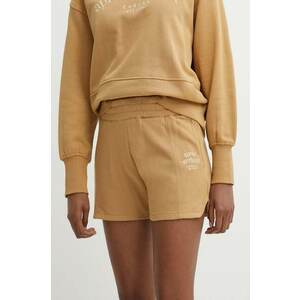 Casall pantaloni scurti din bumbac culoarea maro, cu imprimeu, high waist imagine