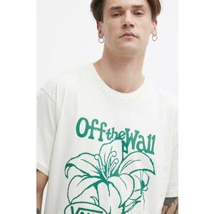 Vans tricou din bumbac barbati, culoarea bej, cu imprimeu imagine