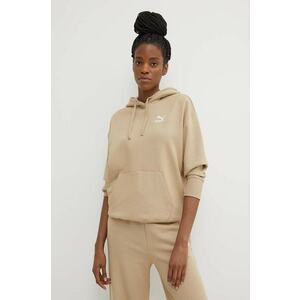 Puma hanorac de bumbac BETTER CLASSIC femei, culoarea bej, cu glugă, imprimeu, 624227 imagine
