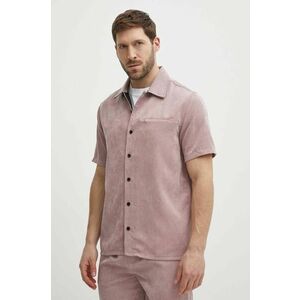 Picture camasa din velur Nollur culoarea roz, cu guler clasic, regular, MTS1014 imagine