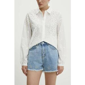 Answear Lab pantaloni scurti jeans femei, cu imprimeu, high waist imagine