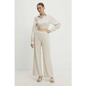 Answear Lab pantaloni femei, culoarea bej, drept, high waist imagine
