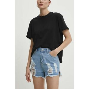 Answear Lab pantaloni scurti jeans femei, cu imprimeu, high waist imagine