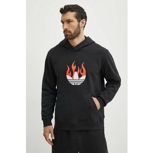 adidas Originals hanorac de bumbac barbati, culoarea negru, cu glugă, cu imprimeu, IS0208 imagine