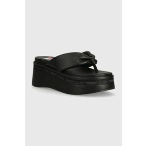Tommy Jeans slapi TJW WEDGE SANDAL femei, culoarea negru, cu platforma, EN0EN02457 imagine