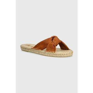 Pepe Jeans papuci din piele PLS90664 femei, culoarea maro, SIVA KNOT imagine