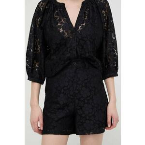 Desigual pantaloni scurti LACE femei, culoarea negru, neted, high waist, 24SWPW21 imagine