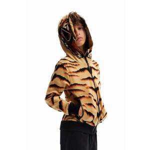 Desigual hanorac de bumbac pentru copii culoarea bej, cu glugă, modelator imagine