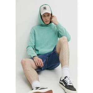 Superdry hanorac de bumbac barbati, culoarea turcoaz, cu glugă, cu imprimeu imagine