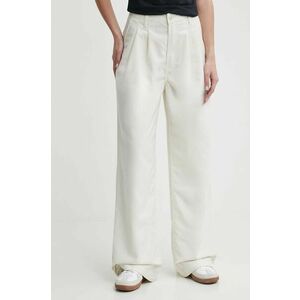 Vans pantaloni femei, culoarea bej, lat, high waist imagine