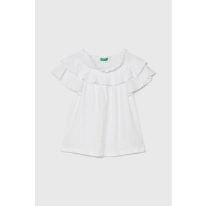 United Colors of Benetton tricou din amestec de in pentru copii culoarea alb, decolteu spaniol imagine