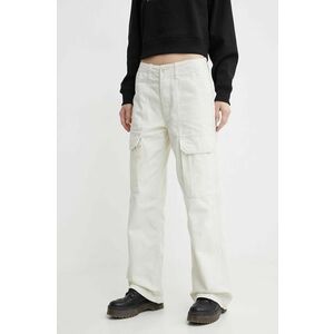 Vans pantaloni de bumbac culoarea bej, lat, high waist imagine