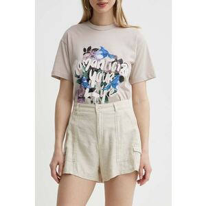 Hollister Co. pantaloni scurti din in culoarea bej, neted, high waist imagine