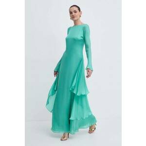 Luisa Spagnoli rochie de matase RUNWAY COLLECTION culoarea verde, maxi, evazată, 541121 imagine
