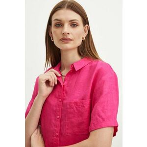 Medicine cămașă de in culoarea roz, cu guler clasic, regular imagine