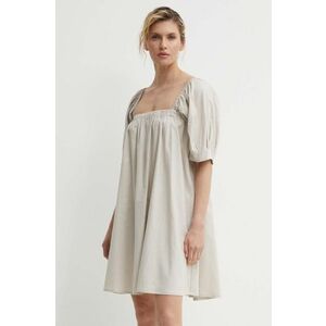 Gestuz rochie din in culoarea bej, mini, evazată, 10909293 imagine