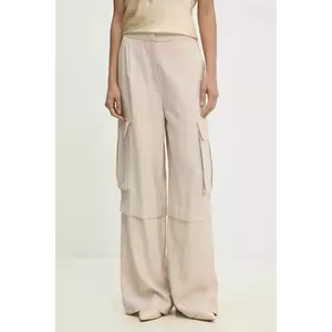 Answear Lab pantaloni femei, culoarea bej, drept, high waist imagine