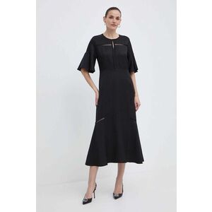 BOSS rochie din amestec de in culoarea negru, midi, evazată, 50512807 imagine