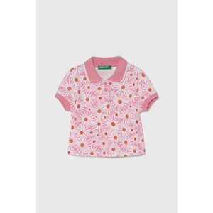 United Colors of Benetton tricou polo copii culoarea roz, cu guler imagine