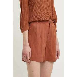 United Colors of Benetton pantaloni scurti femei, culoarea maro, neted, high waist imagine