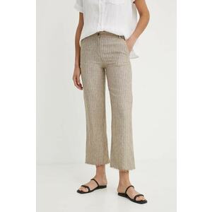 Sisley pantaloni din in culoarea bej, drept, high waist imagine