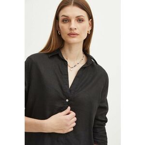 Medicine cămașă de in culoarea negru, cu guler clasic, relaxed imagine