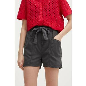 Pepe Jeans pantaloni scurti VALLE femei, culoarea gri, neted, high waist, PL801097 imagine