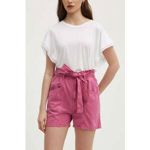 Pepe Jeans pantaloni scurti VALLE femei, culoarea roz, neted, high waist, PL801097 imagine
