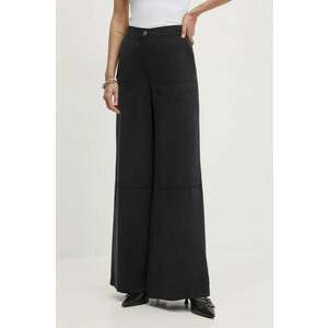 Theory pantaloni femei, culoarea negru, lat, high waist imagine