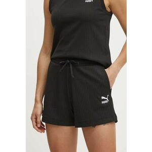 Puma pantaloni scurti femei, culoarea negru, cu imprimeu, high waist, 624254 imagine