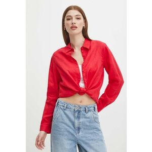 Medicine cămașă de in culoarea roșu, cu guler clasic, regular imagine