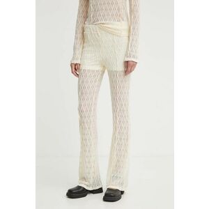 Gestuz pantaloni femei, culoarea bej, evazati, high waist, 10909321 imagine