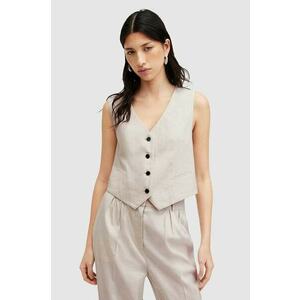 AllSaints vestă de in WHITNEY WAISTCOAT culoarea bej, un singur rand de nasturi, W035QA imagine