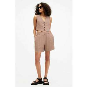 AllSaints pantaloni scurți din amestec de in DERI LYN culoarea maro, neted, medium waist, WT027Y imagine