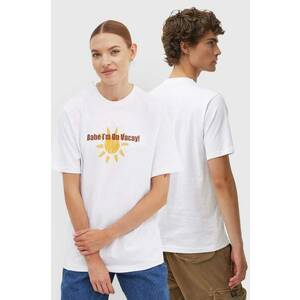 Drivemebikini tricou din bumbac On Vacay culoarea alb, cu imprimeu imagine