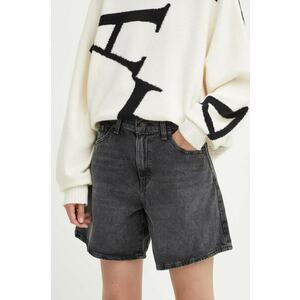 Levi's pantaloni scurti jeans HIGH BAGGY SHORT femei, culoarea negru, neted, high waist, A9311 imagine