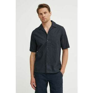 Samsoe Samsoe camasa din amestec de in SAOSCAR culoarea albastru marin, regular, M24200074 imagine