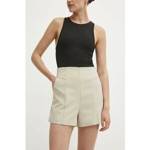 Answear Lab pantaloni scurti femei, culoarea bej, neted, high waist imagine
