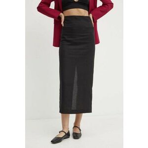 Bardot fustă din amestec de in RHEE culoarea negru, midi, drept, 59340SB imagine