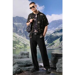 Medicine camasa din amestec de in barbati, culoarea negru, cu guler clasic, relaxed imagine