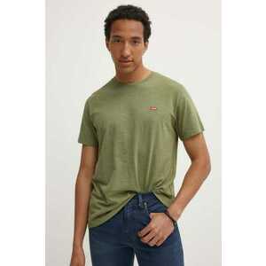 Levi's tricou din bumbac barbati, culoarea verde, neted imagine
