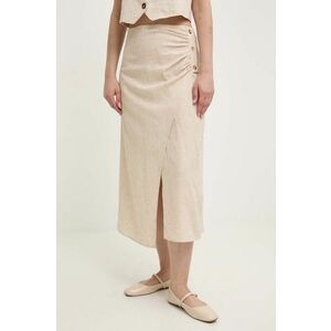 Answear Lab fustă de in culoarea bej, midi, evazati imagine