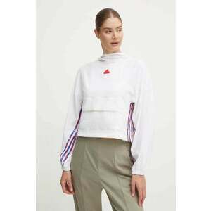 adidas bluza Express femei, culoarea bej, cu glugă, cu imprimeu, IW8634 imagine