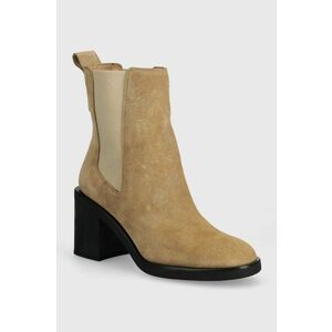 BOSS cizme din piele intoarsa Camy femei, culoarea bej, cu toc drept, 50523448 imagine