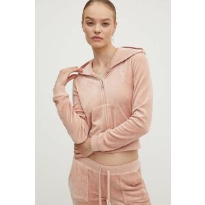 Juicy Couture bluză din velur HERITAGE ROBYN HOODIE culoarea bej, cu glugă, neted, JCSEBJ007 imagine