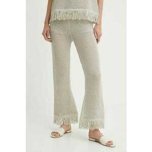 Sisley pantaloni femei, culoarea bej, drept, high waist imagine