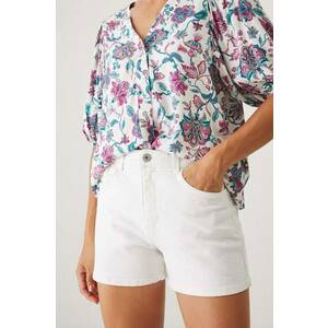 Medicine pantaloni scurti jeans femei, culoarea alb, neted, high waist imagine