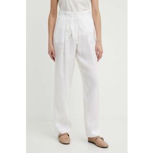 Marella pantaloni din in culoarea bej, drept, high waist, 2413131194200 imagine