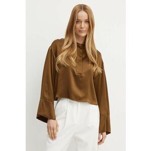 MAX&Co. cămașă de mătase culoarea maro, cu guler stand-up, relaxed, 2426116081200 imagine