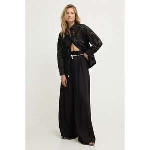 Answear Lab pantaloni din in culoarea negru, drept, high waist imagine